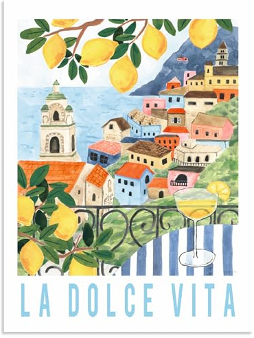ARTLAND Wanddeko Wandbild Alu Verbundplatte für Innen & Outdoor Bild 45x60 cm mediterrane deko Amalfiküste Mittelmeer Zitronen La Dolce Vita Italien U5YP