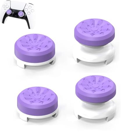 SIXHAOBU 4 Pièces Thumbsticks, Silicone Joystick Grips Caps pour PS4 Controller et pour PS5 Controller à Aide avec Viser, Violet, 2 Taille Haute et 2 Taille Mi-Haute
