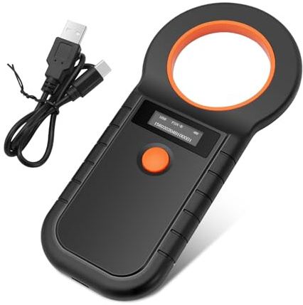 Haustier ID Lesegerät, Haustier Mikrochip Scanner, OLED Chiplesegerät für Hunde/Katzen, Wiederaufladbarer USB Tierchip Lesegerät für EMID/FDX-B (ISO 11784/11785), 128 Daten Speicher