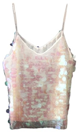 Pailletten Top Damen Fischschuppen Design V-Ausschnitt Glitzer Camisole Sexy Ärmellos Spaghettiträger Oberteil Meerjungfrau Bluse Für Karneval Fasching Party Club Festival