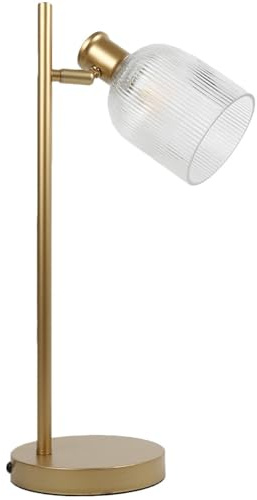 wilko Table Lamp with Ribbed Glass Shade, Gold, 48 x 25 x 16cm, Metal, Glass, 6W Max, Small Edison Screw/SES, Bulb Not Included, Cable Length 1.8m, Vintage Design