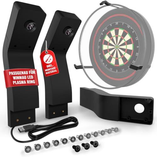 König Design Kamerahalterung für Autodarts Kameras am Winmau Plasma LED Ring, mit Kabelführung und Verschraubung, schnelle Befestigung ohne Bohren für präzise Darterkennung (schwarz)