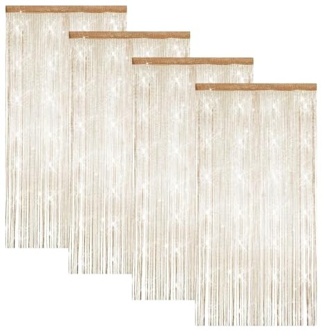 Fadenvorhang Türvorhang Perlen - 4 Stück 100 x 200cmFadenvorhang Tür,Champagne Perlenvorhang,Fadenvorhang Balkontür Glitzer Türvorhang Fensterdekoration Raumteiler für Hochzeit Party Dekoration