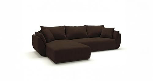 CORNERO Sydney Ecksofa L-Form mit Schlaffunktion und Bettkasten Schlafsofa Wohnlandschaft Liegefläche 235 cm x 135 cm 3 Sitzplätze (Braun, Ottomane Links)