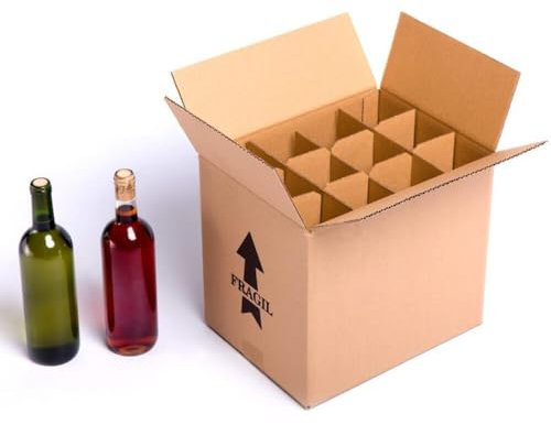 (10x) Caja para botellas de vino CON separadores de cartón rejilla | TELECAJAS (Para 12 Botellas) (PACK DE 10 UNIDADES)