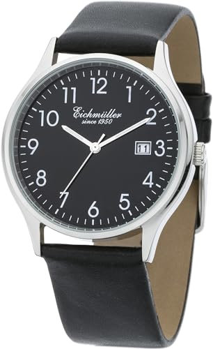 Eichmüller polierte Edelstahl Uhr Datum Herrenuhr 5ATM mit Leder Armband