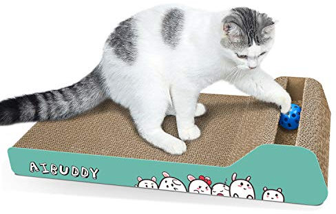 Aibuddy Griffoir incliné réversible en carton avec balle jouet herbe à chat 45 x 24 x 8,5 cm