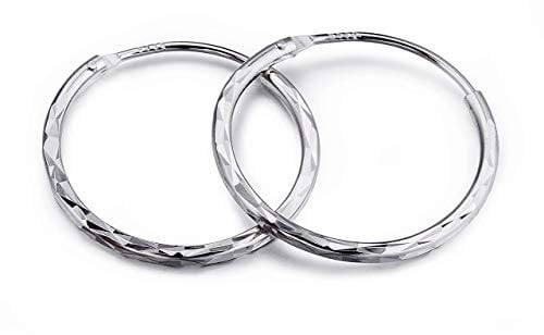Halo's London (c) 9ct White Gold Diamond Cut 12mm - 20mm Hoop Sleeper Hoops/Sleepers/Earrings (40mm)