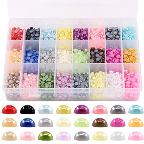 Glarks Perlenset mit flacher Rückseite, halbrund, Cabochon-Perlen, flache Rückseite, 6 mm, 24 Farben, 2880 Stück