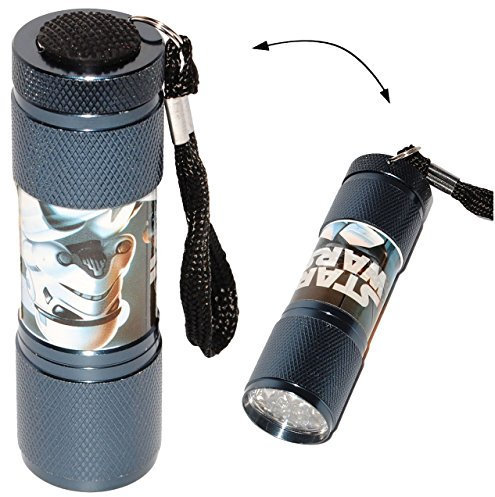 alles-meine.de GmbH stabile Metall - Mini - Taschenlampe LED - Star Wars - schwarz - für Kinder & Erwachsene - Lampe/Projektor - 9 Fach LEDlicht - Licht Auto Kindertaschenl..