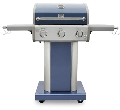 Kenmore Barbecue au propane à 3 brûleurs, grill à gaz de 30 000 BTU avec grilles de cuisson en fonte, tables latérales pliantes et roues, barbecue extérieur avec crochets