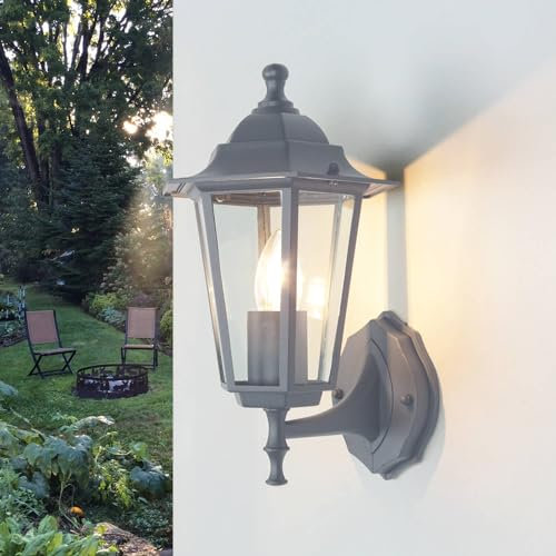 Licht-Erlebnisse Außenlampe für die Wand Glas Aluminium Dunkelgrau IP44 Terrasse H:36 cm E27 stehend nostalgische Wandlaterne Garten PARIS