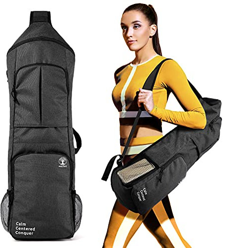 WARRIOR2 Yogamattenhalter, Yoga-Rucksack passend für 1.27 cm Dicke Matte, große Taschen und Wasserflaschenhalter, Reisen, Yoga (schwarz)