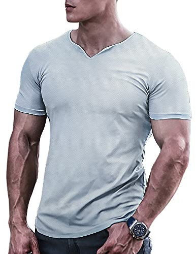 Herren Bodybuilding Athletic Shirts T-Shirts Schnell trocknendes Muskel Gym Workout Top Kurzarm Grau L