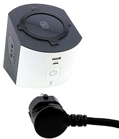 LEGRAND - Bloc Multiprise/Station de Charge - 2 Prises Surface avec Terre + 1 Chargeur à Induction Qi+ 1 Prise USB-C + 1 Prise USB-A - Avec Cordon 2m - Blanc et Gris Foncé
