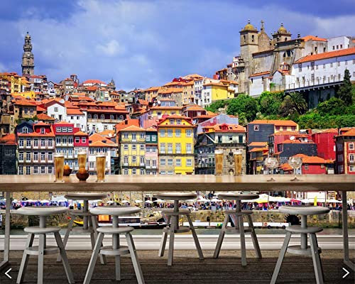 Frtmsticker Pvc Autoadhesivo Impermeable Papel Tapiz 3D Ciudad Pueblo Paisaje Fotomural 3D Mural De Personalizar Vinilo Sala De Estar Mural De Arte De Etiqueta De La Pared 140X70Cm