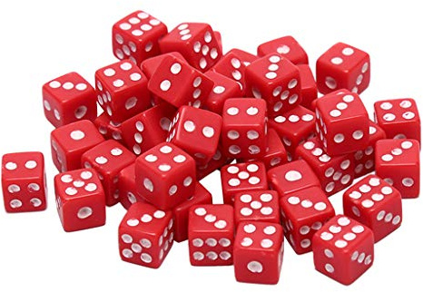 Myya Set di dadi da gioco, 100 dadi in acrilico da 8 mm, colore bianco/rosso/nero, standard a sei lati, per feste di compleanno e giochi da tavolo, adatti per giochi di dadi per insegnare matematica