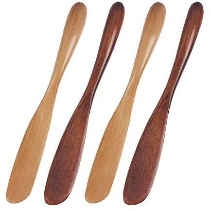 JIHUOO 4 Stück Holz Buttermesser Butterstreuer Messer Spatel Käse Spreizer Tafelmesser Küchenutensilien für Frühstückspreads Käse Gewürze