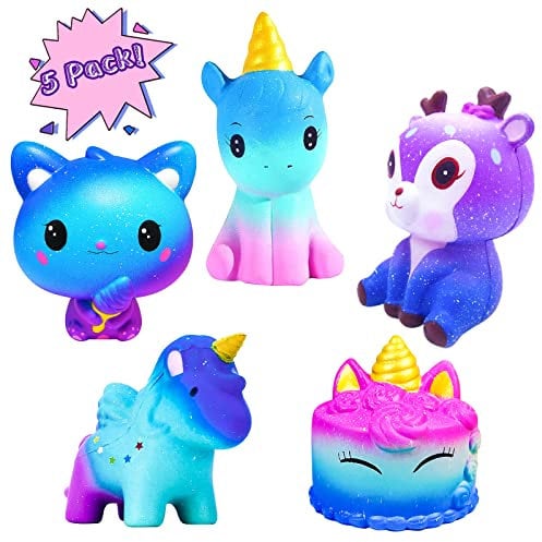 ariel-gxr Squishies-Spielzeug, Squishy Slow Rising Toys Galaxy Jumbo Squishies, duftendes Stressabbau-Quetschpaket, inklusive Hirschzahn-Panda-Einhorn für Kinder und Erwachsene