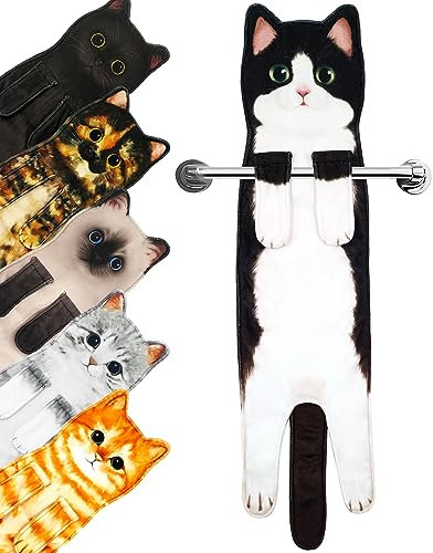 PAT JUUMG Toallas de Mano Gato, Toalla Manos Decoración para Cocina y Baño,Absorbente y Suave,Regalos Originales para Mujer