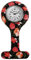 Adrina Unisex – Uhr Krankenschwesteruhr Silikon Ansteckuhr Analog Quarz 410000X (schwarz Blumen)
