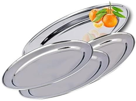 Kosma Lot de 4 plateaux ovales en acier inoxydable - Taille 55 cm - Plat à riz - Plat de service - Plat à viande