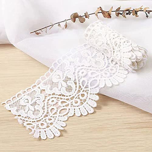2 Yard 10cm Breite Milchseide Vintage Spitzenborte Spitzenband Spitzenbordüre Stickerei Dekoband Zierband Spitze Blumenband Borte für Nähen Handwerk Dessous Hochzeitskleid Hochzeit Haus Deko,Weiß