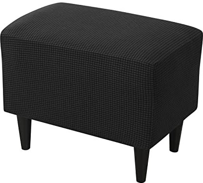 NOPEXTO Ottomane Schonbezug, Jacquard Hockerbezug Falten Bezug Für Ottomane Mit Elastischem Boden Sofahusse Für Wohnzimmer (Schwarz)