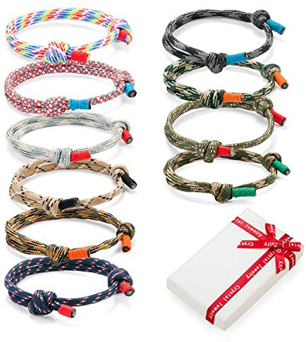 10 pezzi Cool Bracciali intrecciati Set per uomo donna, Bracciale Surf Nautico con Corda Marina Colorata per Uomini Ragazzi Ragazzi Ragazzi, Corda Marina Bangle Tessuto Regalo Regolabile