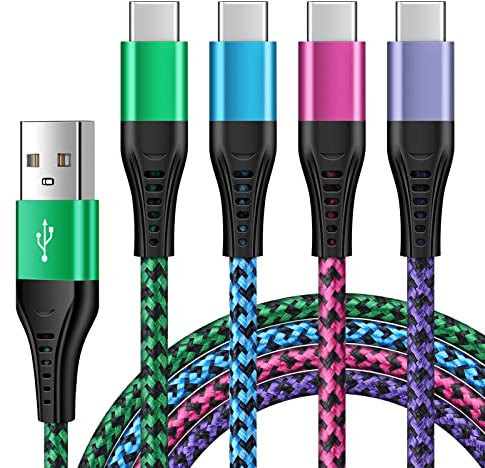 USB C Cable, 6FT/4Pack USB A to USB C Charge Lead Fast Charge Cord for Samsung Galaxy S24 S23 S22 S21 S20 S10 S9 A12 A14 A22 A33 A50 A52 Note 20, Huawei P40 P30 P20 Lite,Xiaomi,iPhone 15/16,Oneplus