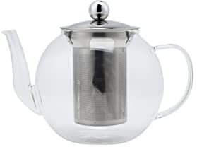 Echtwerk Teekanne, Teekocher aus Borosilikatglas, Siebeinsatz und Deckel aus Edelstahl, Hitzebeständig, Glaskanne geeignet für heiße und kalte Getränke wie Tee, Kaffee, Wasser, Silber-Edition, 1000 ml