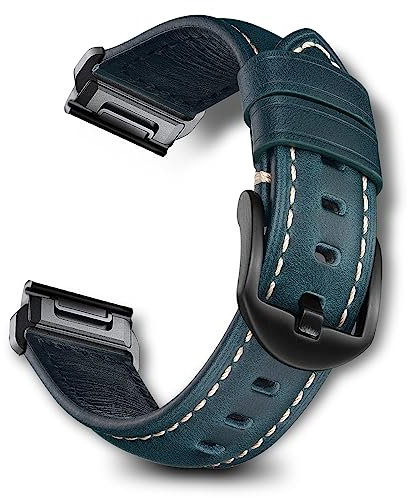 RoYiio Öl-Wachs-Leder Armband für Garmin Quatix 8 47mm/Quatix 7 Pro/Tactix 8 47mm/Fenix8 47 mm/Fēnix 7 Pro Ersatzband QuickFit 22mm Armband für Descent G2/Fenix E/Epix 2/Approach S62 S60 - Blau