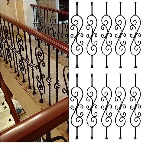 Treppengeländer Plattform-Geländer Baluster-Säule für Decks Balkone Verzierung, Handlauf für Treppen Sicherheit, rutschfest Geländer unterstützen, Bodenmontage Geländer ( Color : Black Pack 10 , Size