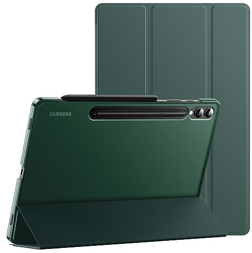 JETech Funda para Samsung Galaxy Tab S10 Plus/Tab S9 Plus 12,4 Pulgadas, Carcasa Translúcida Respaldo Trifold Soporte Protectora Tableta, Admite Carga de S Pen, Auto-Sueño/Estela (Verde Noche)