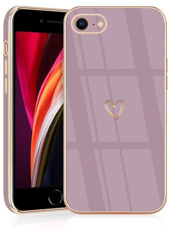 JRIANY for iPhone 8 / iPhone 7 / iPhone SE 2020 & 2022 Case, Protective Flexible Silicone Case with Cute Pattern Heart Design Shockproof Bumper Cover Compatible with iPhone SE 2022/2020 - Deep Purple