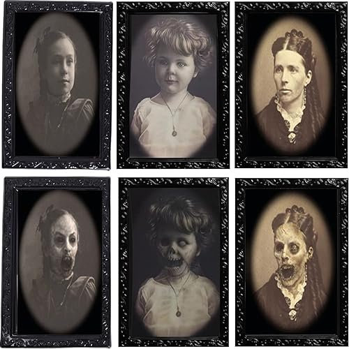KARLOR Halloween Deko innen Wand, 3 PCS Wandbilder Horror Deko Wanddeko Fotorahmen Halloween Dekoration gruselig Deko gothic 3D Horrorporträt Gesichtsveränderung in verschieden Winkeln
