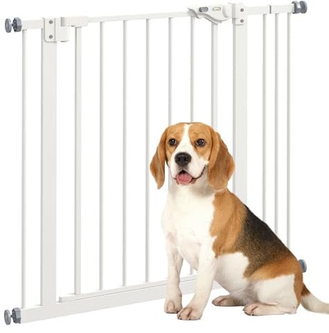 PawHut Dog Gate, Pressure Fit Stair Gate with Auto Closing Door, for Doorways, Hallways, 74-87cm Openings, White