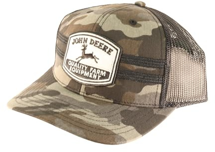 John Deere VintageTrademark Trucker-Mütze, Patch, Kettenstich, Einheitsgröße, Camouflage-Muster, Camo, Einheitsgröße