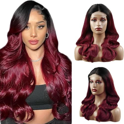 1b/99j Burgundy Wig Echthaar Perücke Frauen 4x4 Transparente Spitze vorne 150% Dichte Body Wave Wig Brazilian Virgin Human Hair Wig 4x4 Lace Front Wig Human Hair 22 inch