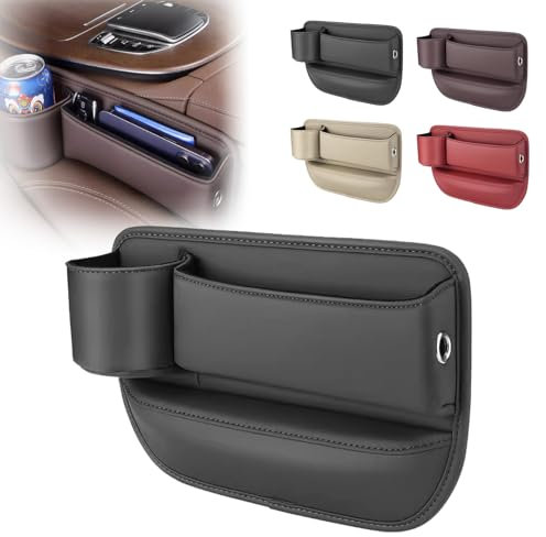 Car Leather Cup Holder Gap Bag, Seat Gap Storage Box, Car Seat Storage Box with Cup Holder, Car Seat Gap Filler Organizer, Car Gap Storage Box, Gap Storage Box for Car (Black,Driver Seat)