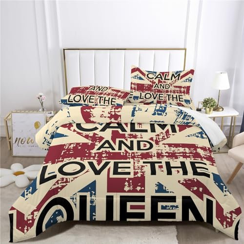 Faeralei Ensemble De Couette Drapeau Britannique Rétro 3 Pièces Parure De Lit Union Jack Drapeau Anglais Patriotique UK,Comprenant 1 Couette + 2 Taies d'oreiller (C,Couette 3 Pièces-King)