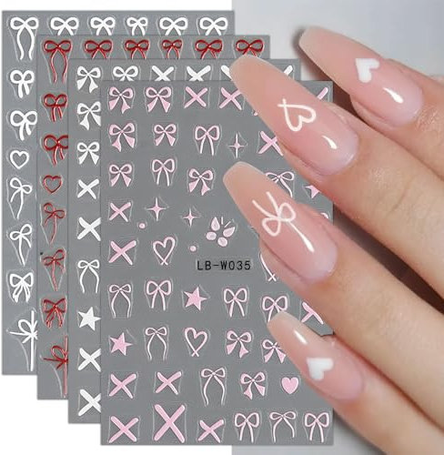 JMEOWIO Nagelsticker Herz Fliege 8 Blatt Nail Art Sticker Selbstklebend Nagelaufkleber Bunt Dekoration Nageldesign Zubehör