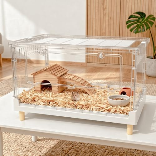 RUEXUE 70cm Hamsterkäfig 39cm Hoch, 16.5cm Tiefbecken Nagergehege | 3000cm² Fläche, 16,5cm tiefes Buddelbecken, passend für 28cm Laufrad, 360° Panoramasicht & faltbar.