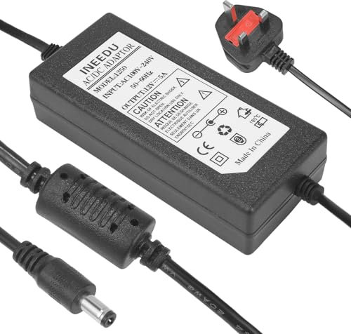 12V 5A Power Supply Adapter Conventer 60W, AC to DC Power Supply, AC/DC Driver Transformer 5.5mm x 2.1mm 5.5x2.1 Jack Wall Plug for LED Strip Lights, Router, CCTV Camera, ADSL Cats