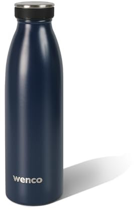 wenco Trinkflasche Edelstahl 0,5l / 500ml isoliert und auslaufsicher für kalte und heiße Getränke auch als Thermoskanne verwendbar BPA frei – blau, Dunkelblau