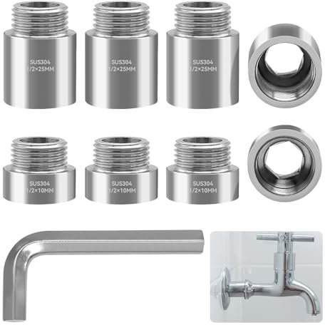 TETEWEVER Hahnverlängerung 1/2 Zoll, Edelstahl Duschkopf Verlängerung Gewindefitting mit Innensechskantschlüssel für Wasserhähne Eckventile Duschköpfe(2 Größen)