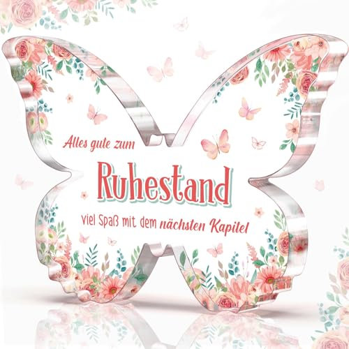 CheriGift Renteneintritt Geschenk Frau, Schmetterling Acryl Dekoration, Ruhestand Geschenk Frauen, Rente Geschenk, Abschiedsgeschenk Kollegen Rente, Weihnachtsgeschenke alles gute