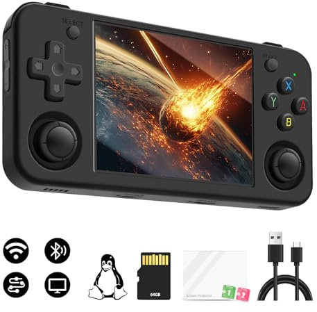 RG35XX H Consola Retro Portatil, 3.5 Pulgadas de Pantalla IPS del Sistema Linux,Soporta 2.4G Gamepad inalámbrico y Salida de TV HDMI, Consola Portatil, con 5500+ Juegos clásicos, 64G TF Card, Negro