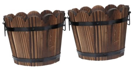 Parliky 2stücke Kleine Barrel Planter Aus Echtholz Mit Wellenrand Stabiler Garten-blumenkübel Für Balkon Und Terrasse Vielseitiger Whiskey Barrel Pflanztopf Für Blumen Und Kräuter