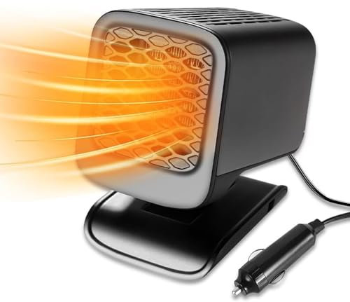 Cerkkapo Autoheizung 12V, 150W Heizung 12V, 360° Drehba Auto Heizung, Tragbare Heizlüfter Auto Anti-Beschlag Windschutzscheibe Defroster, Auto Heizlüfter mit Zigarettenanzünder, Schnelles Aufheizen